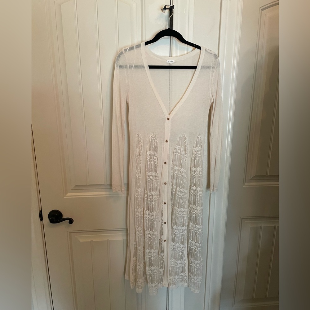 En Crème lace long cardigan duster crème Medium